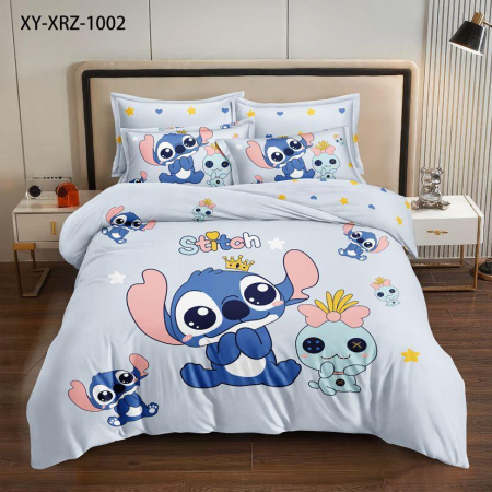 Cu personaje - Lenjerie Din Bumbac Tip Finet Premium Pentru Copii 1 Persoana - Stitch
