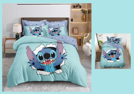 Lenjerii Pentru Copii - 1 persoana - Lenjerie Din Bumbac Tip Finet Premium Pentru Copii 1 Persoana - Stitch Cel Nazdravan