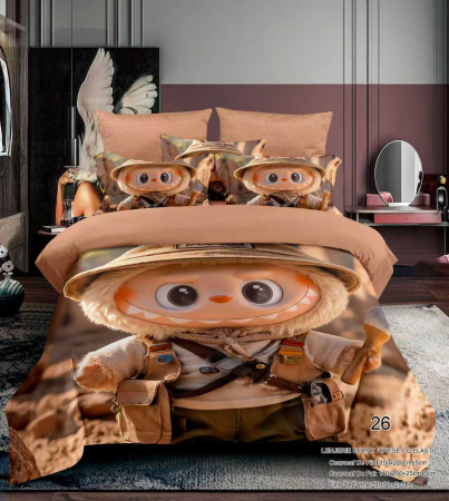 Cu personaje - Lenjerie Din Bumbac Tip Finet Premium Pentru Copii Cu Elastic 1 Persoana - Labubu In Expeditie