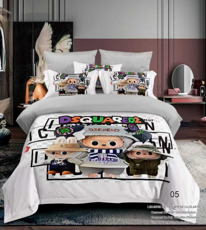 Cu personaje - Lenjerie Din Bumbac Tip Finet Premium Pentru Copii Cu Elastic 1 Persoana - Labubu Si Prietenii