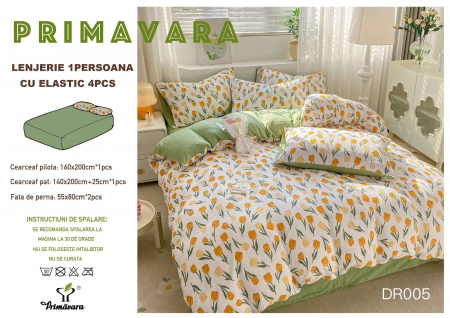 LENJERII 1 PERSOANA - Lenjerie Din Bumbac Tip Finet Textura Creponata 1 Persoana Cu Elastic - Lalele