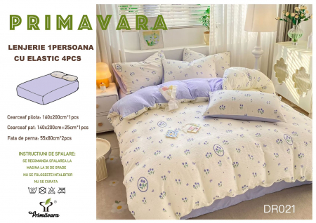 LENJERII 1 PERSOANA - Lenjerie Din Bumbac Tip Finet Textura Creponata 1 Persoana Cu Elastic - Lalele Lila