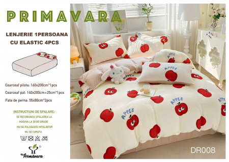 LENJERII 1 PERSOANA - Lenjerie Din Bumbac Tip Finet Textura Creponata 1 Persoana Cu Elastic - Marul Rosu