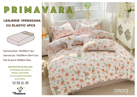 LENJERII 1 PERSOANA - Lenjerie Din Bumbac Tip Finet Textura Creponata 1 Persoana Cu Elastic - Multe Floricele