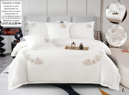 Cearceaf cu elastic - Lenjerie Din Bumbac Tip Finet Textura Fina Cu Broderie Si Elastic - Alb