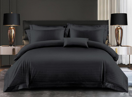 Cearceaf normal 6 piese - Lenjerie Din Damasc 6 Piese - Negru