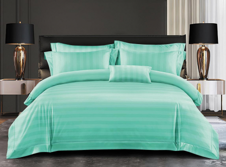 Cearceaf normal 6 piese - Lenjerie Din Damasc 6 Piese - Verde Aprins Dungi Late