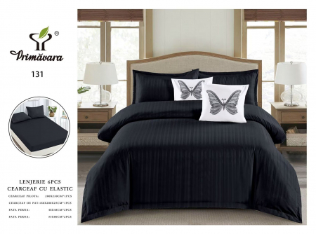 LENJERII DE PAT - Lenjerie Din Damasc Cu Elastic Si Fete De Pernuta - Negru