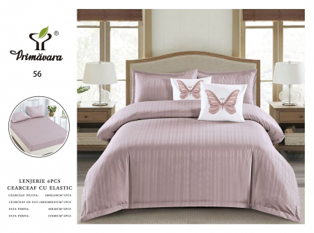 LENJERII DE PAT - Lenjerie Din Damasc Cu Elastic Si Fete De Pernuta - Roz Minereaux