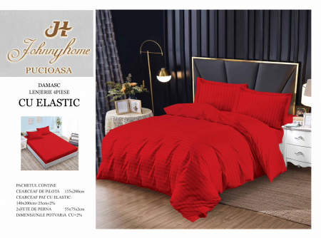 Cearceaf cu elastic - Lenjerie De Pat Din Damasc Finetat Cu Elastic 1 Persoana - Rosu