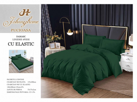 Cearceaf cu elastic - Lenjerie De Pat Din Damasc Finetat Cu Elastic 1 Persoana - Verde