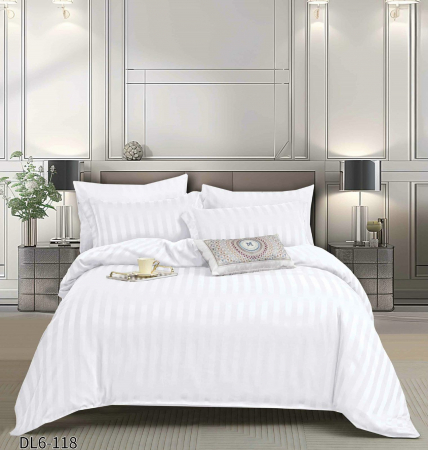 Cearceaf cu elastic 6 piese - Lenjerie Din Damasc Satinat Cu Elastic 6 Piese - Alb