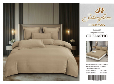 Lenjerie Din Damasc Satinat Cu Elastic 6 Piese - Bej [1]