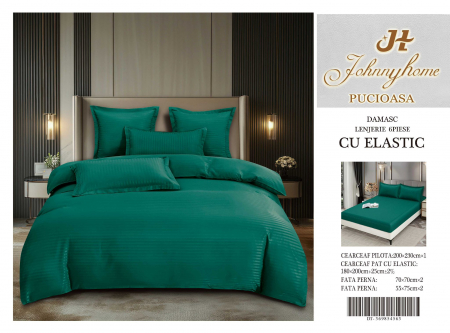 Lenjerie Din Damasc Satinat Cu Elastic 6 Piese - Verde [1]