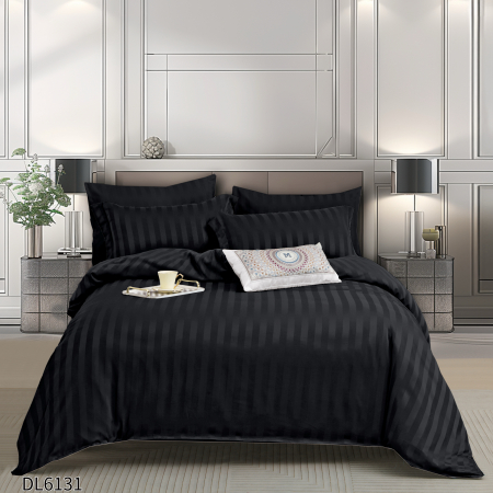 Cearceaf cu elastic 6 piese - Lenjerie Din Damasc Satinat Cu Elastic 6 Piese - Negru