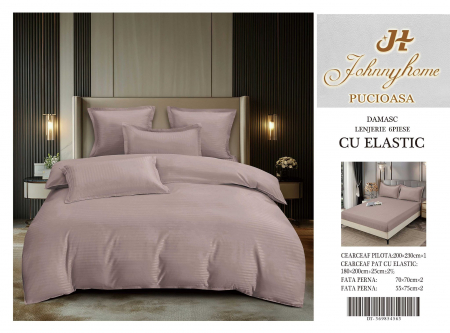 Lenjerie Din Damasc Satinat Cu Elastic 6 Piese - Mov Lavanda [1]