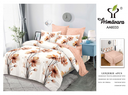 Bumbac Tip Finet 6 Piese - Lenjerie Din Finet 6 Piese - Alb Cu Floricele Roz