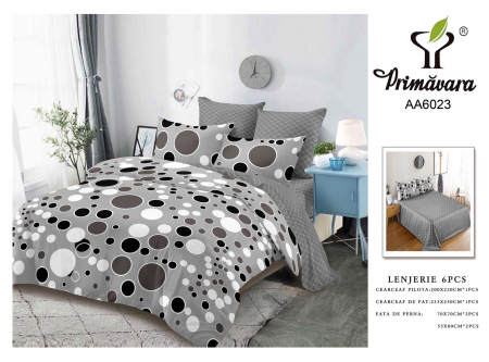 Bumbac Tip Finet 6 Piese - Lenjerie Din Finet 6 Piese - Gri Cu Buline
