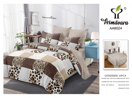 Bumbac Tip Finet 6 Piese - Lenjerie Din Finet 6 Piese - Animal Prin In Carouri