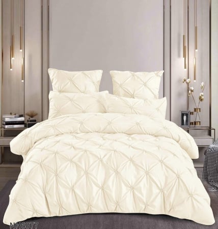 LENJERII DE PAT - Lenjerie Din Finet 6 Piese Pliuri Cu Elastic - Crem