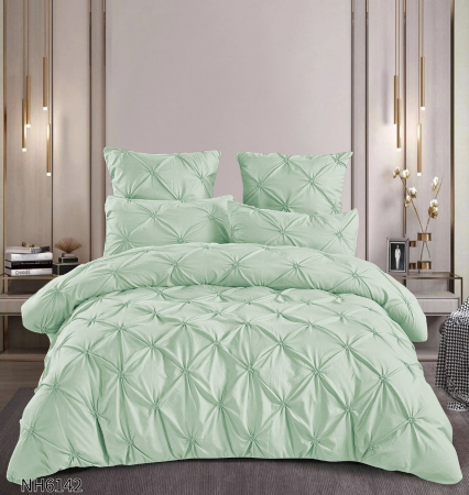 LENJERII DE PAT - Lenjerie Din Finet 6 Piese Pliuri Cu Elastic - Verde Menta