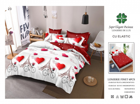 Bumbac Tip Finet Cu Elastic - Lenjerie Din Finet Cu Elastic - Bonjour Paris Turnul Eiffel