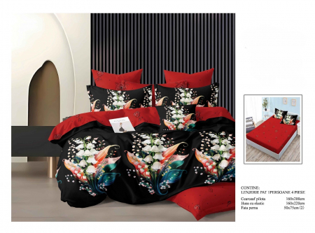 Bumbac Tip Finet Cu Elastic - Lenjerie De Pat Finet Cu Elastic - Eleganta Florala