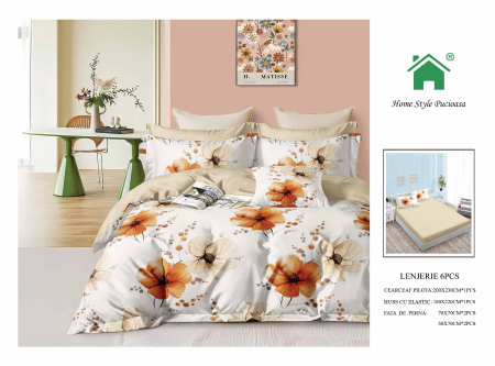 Bumbac Tip Finet Cu Elastic - Lenjerie De Pat Finet Cu Elastic - Flori de Amber