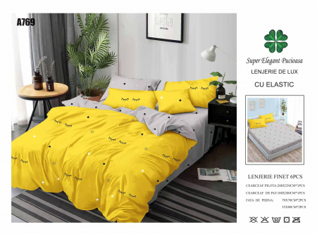 Bumbac Tip Finet Cu Elastic - Lenjerie Din Finet Cu Elastic - Galbena Cu Gene