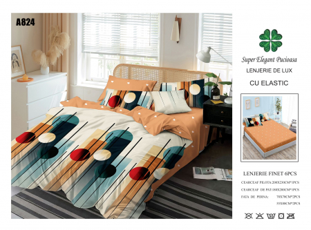 Bumbac Tip Finet Cu Elastic - Lenjerie Din Finet Cu Elastic - Geometric Abstract