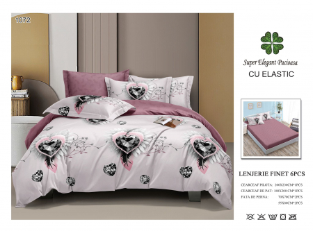 Bumbac Tip Finet Cu Elastic - Lenjerie Din Finet Cu Elastic - Inimioara Diamant