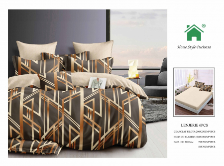 Bumbac Tip Finet Cu Elastic - Lenjerie De Pat Finet Cu Elastic - Linii Geometrice