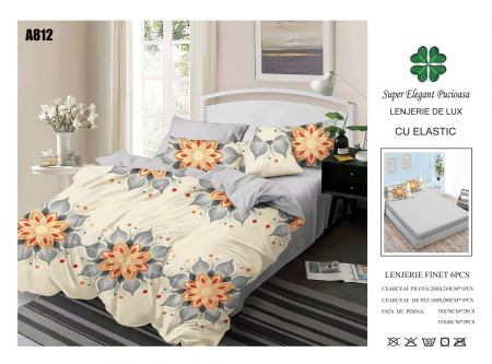 Bumbac Tip Finet Cu Elastic - Lenjerie Din Finet Cu Elastic - Mandala Desenata
