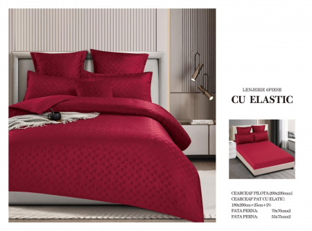 Bumbac Tip Finet Cu Elastic - Lenjerie Din Finet Cu Elastic Model Carouri - Bordo