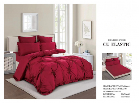 Cearceaf cu elastic - Lenjerie Din Finet Cu Elastic Model Inimioare Brodate - Bordo