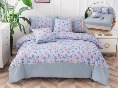 Bumbac Tip Finet Cu Elastic - Lenjerie Din Finet Cu Elastic - Bleu Lalele