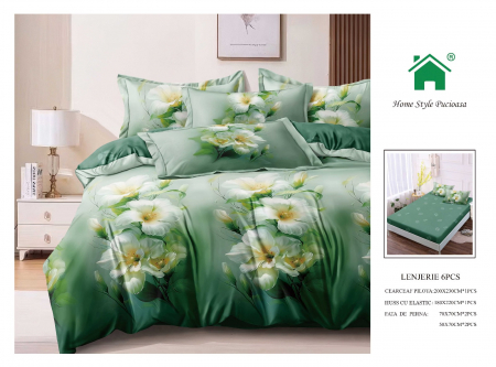 Bumbac Tip Finet Cu Elastic - Lenjerie De Pat Finet Cu Elastic - Verde Diafan