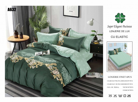 Bumbac Tip Finet Cu Elastic - Lenjerie Din Finet Cu Elastic - Verde Royal