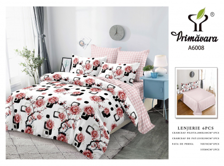 Bumbac Tip Finet 6 Piese - Lenjerie Din Finet - Flori Roz