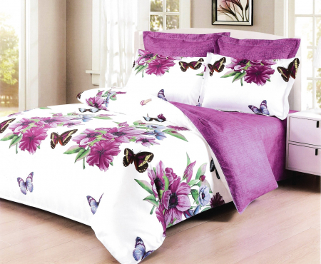 Bumbac Tip Finet 6 Piese - Lenjerie Din Finet - Floricele Roz Si Fluturasi