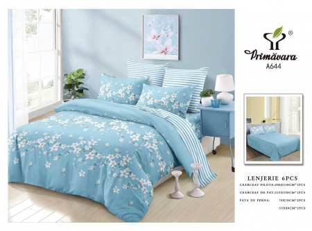 LENJERII DE PAT - Lenjerie Din Finet  - Bleu Cu Floricele