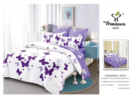 Bumbac Tip Finet 6 Piese - Lenjerie Din Finet  - Fluturi Mov