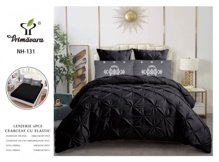 LENJERII DE PAT - Lenjerie Din Finet Pliuri Cu Elastic - Negru Royal