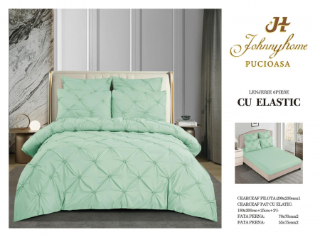 LENJERII DE PAT - Lenjerie Din Finet Pliuri Cu Elastic - Verde Menta