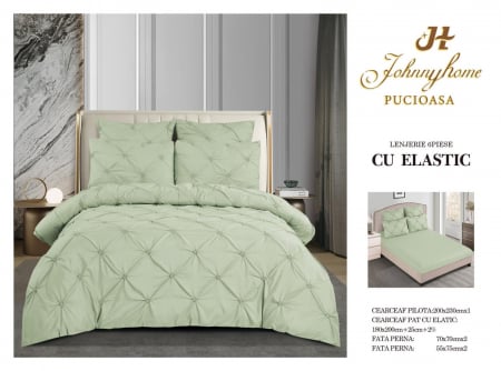 LENJERII DE PAT - Lenjerie Din Finet Pliuri Cu Elastic - Verde Pal