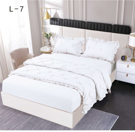 Bumbac Tip Finet Cu Volanase - Lenjerie Din Finet Pliuri Si Volanase Cu Elastic - Alb