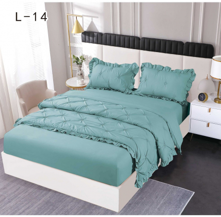 Bumbac Tip Finet Cu Volanase - Lenjerie Din Finet Pliuri Si Volanase Cu Elastic - Verde Menta