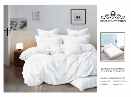 LENJERII DE PAT - Lenjerie Din Finet Satinat Tip Damasc Cu Elastic - Alb