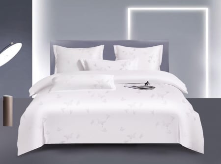 LENJERII DE PAT - Lenjerie Jacquard Satinat Cu Elastic - Alb Fluturasi