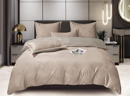 Lenjerii Jacquard - Lenjerie Jacquard Satinat Cu Elastic - Bej